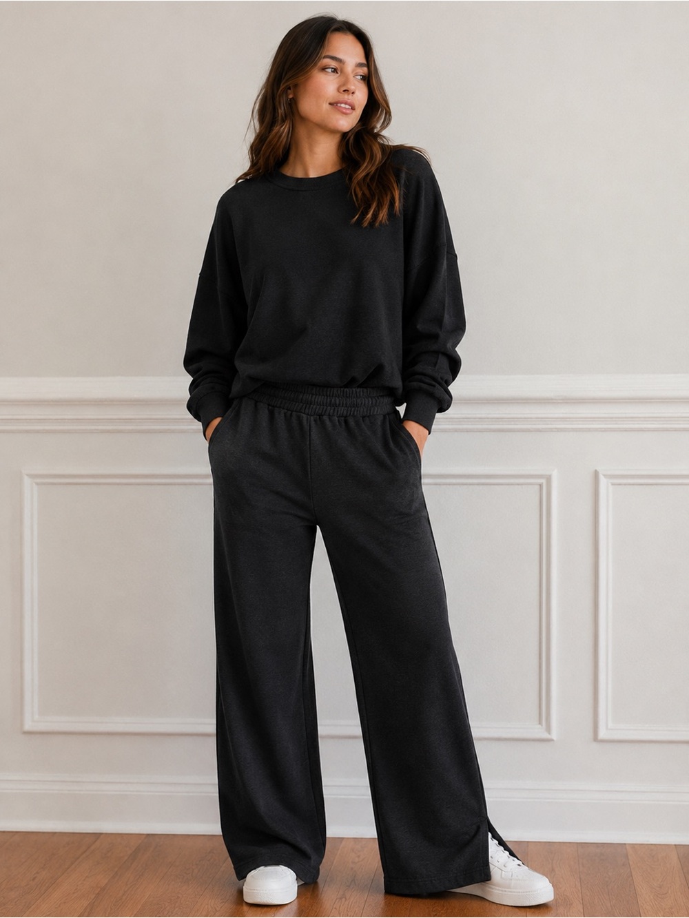 Risen Los Angeles Black Puckered Sleeve Boxy Crewneck Sweatshirt